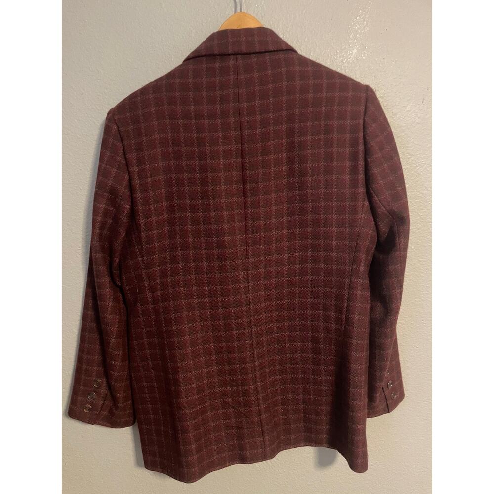 Vintage Eddie Bauer Blazer Womens Petite Small Red Wool Plaid Career Jacket 90s - Picture 2 of 8